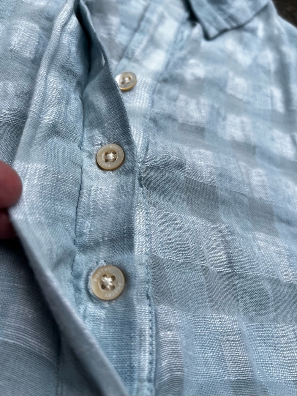 Poetry Light Blue Plaid Linen Cotton Blend Texured Jacquard Minimalist Blouse 8 - Picture 6 of 16